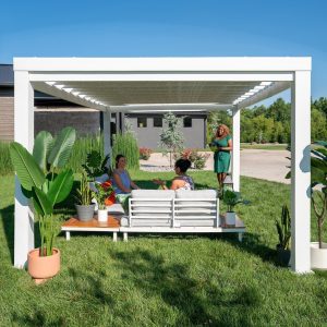 14×12 Windham Modern Steel Pergola With Sail Shade Soft Canopy - Image 11