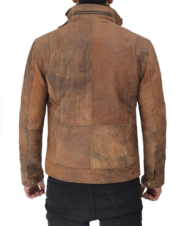 Light Brown Six Pocket Distressed Leather Jacket - Image 7