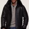 Classic sheepskin b-3 bomber black jacket with detachable hood for men - Image 4