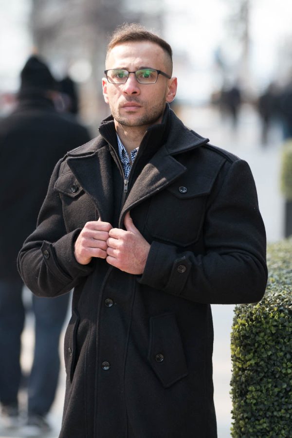Black Wool 3/4 length trench coat - Image 2