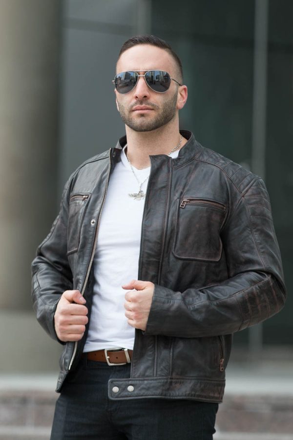 Men’s Benton Distressed moto style Leather Jacket - Image 2