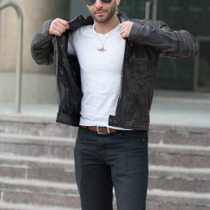 Men’s Benton Distressed moto style Leather Jacket - Image 5