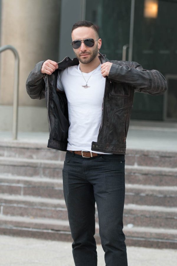 Men’s Benton Distressed moto style Leather Jacket - Image 5