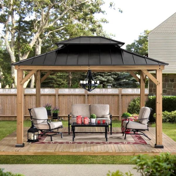 Archwood Patio Cedar Framed Steel Hardtop Gazebo - Image 4