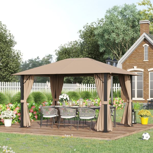 Outsunny 13' X 10' Patio Gazebo Outdoor Canopy Shelter Vented Roof Curtains