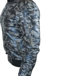 Bomber Grey Camouflage Military print leather jacket - Image 3