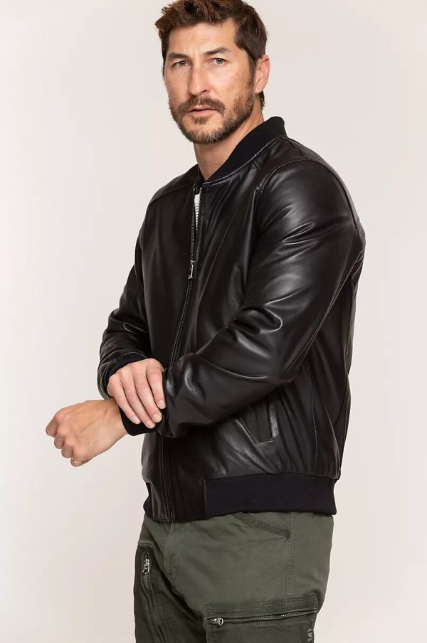 Rocco lambskin black leather baseball jacket for men - Image 3