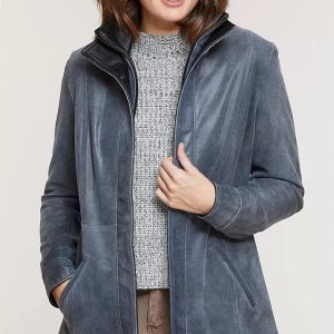 Rory distressed lambskin blue leather jacket for women