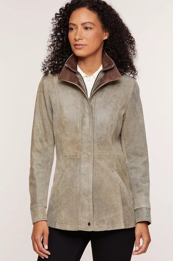 Rory distressed lambskin grey leather jacket for women