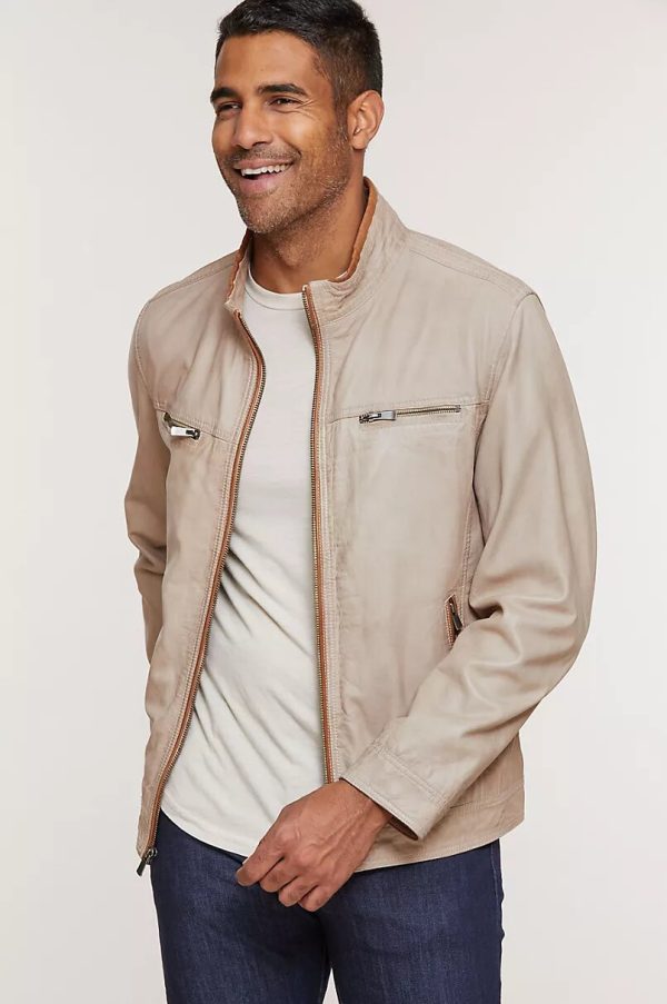 Stanley lambskin grey leather moto jacket for men