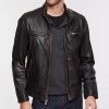 Stanley lambskin black leather moto jacket for men - Image 2