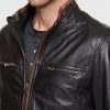 Stanley lambskin black leather moto jacket for men - Image 3