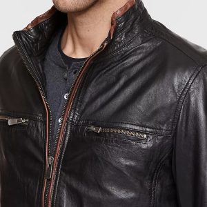 Stanley lambskin black leather moto jacket for men - Image 3