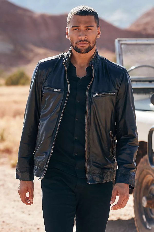 Stanley lambskin black leather moto jacket for men