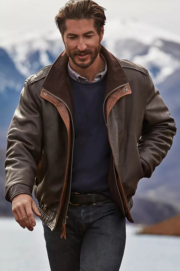 Avenger a-2 lambskin brown leather bomber jacket for men