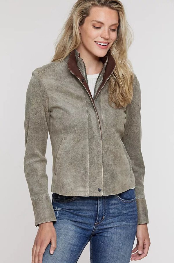 Rita distressed lambskin rustic leather jacket for women - Image 3