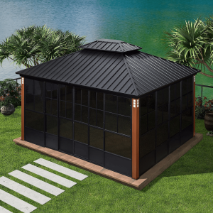 Hardtop Gazebo For Patio Screen House Backyard Sunroom With LED Lights Outdoor Aluminum Solarium Canopy 12′ x 14′ - Image 2