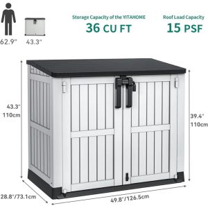 36 cu. ft. waterproof outdoor lateral storage, weatherproof utility shed - Image 4