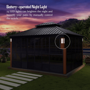 Hardtop Gazebo For Patio Screen House Backyard Sunroom With LED Lights Outdoor Aluminum Solarium Canopy 12′ x 14′ - Image 3