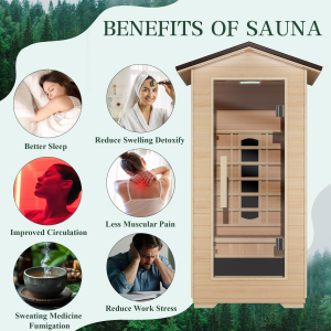 EROMMY Outdoor Sauna 1 Person, Far Infrared Wooden Sauna, Personal Sauna with Bluetooth Speaker and Changeable Chromotherapy Lighting - Image 3