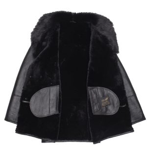 Black shearling trench coat with Toscana fur trim - Image 4