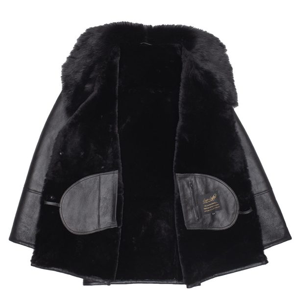 Black shearling trench coat with Toscana fur trim - Image 4