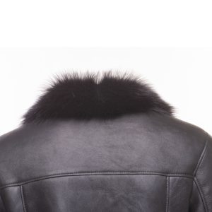 Black shearling trench coat with Toscana fur trim - Image 6