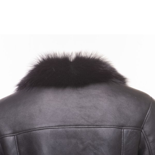 Black shearling trench coat with Toscana fur trim - Image 6