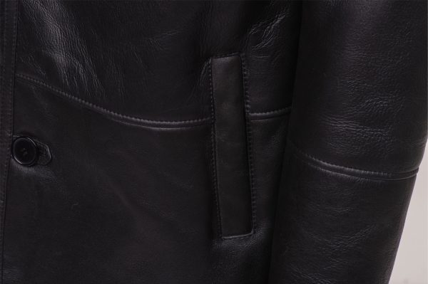 Black shearling trench coat with Toscana fur trim - Image 7