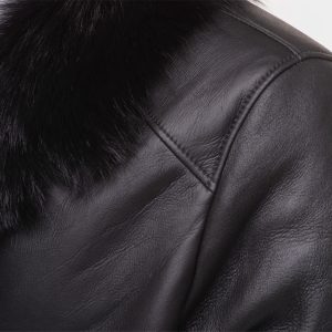 Black shearling trench coat with Toscana fur trim - Image 8