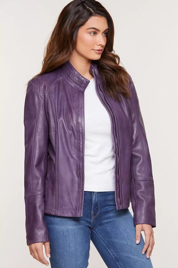 Azura washed lambskin purple leather jacket for women - Image 2