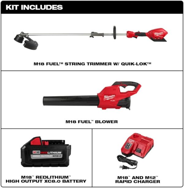 Milwaukee M18 FUEL 18V Cordless Mower, Dual Blower, String Trimmer, (4) QUIK-LOK Attachments, (5) 12.0 Ah Batteries, (2) Charger - Image 4