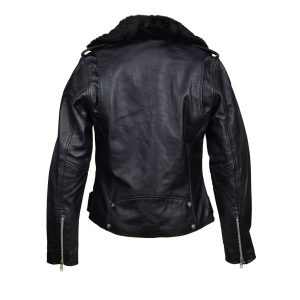 Eira’s Biker Style Leather Jacket With Fur Collar - Image 3