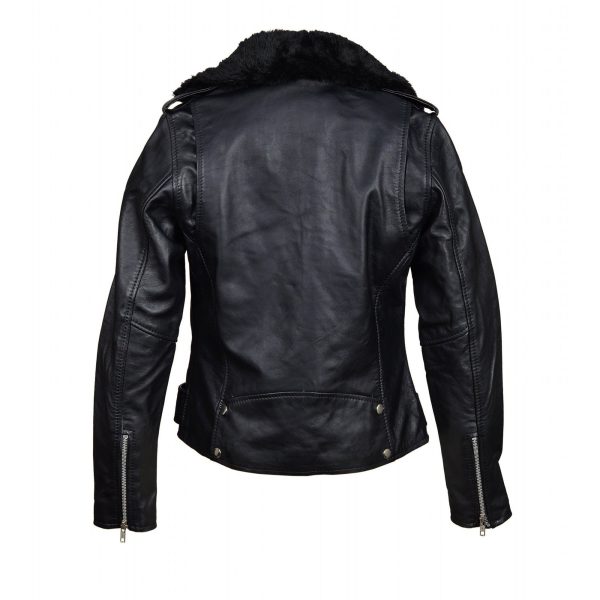Eira’s Biker Style Leather Jacket With Fur Collar - Image 3