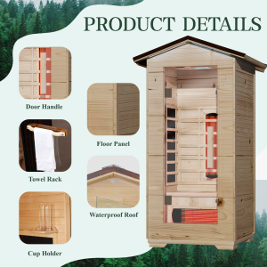 EROMMY Outdoor Sauna 1 Person, Far Infrared Wooden Sauna, Personal Sauna with Bluetooth Speaker and Changeable Chromotherapy Lighting - Image 5
