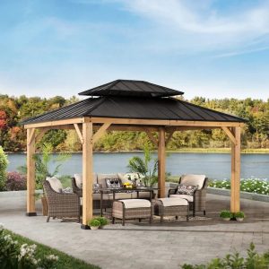 Archwood Patio Cedar Framed Steel Hardtop Gazebo - Image 5