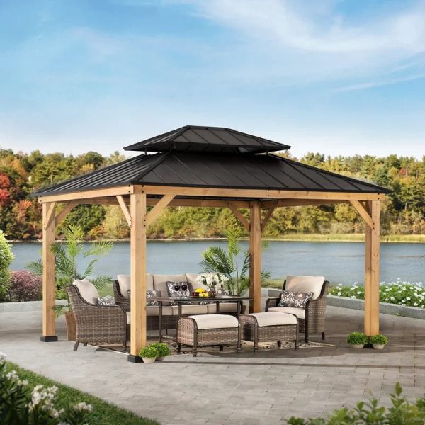 Archwood Patio Cedar Framed Steel Hardtop Gazebo - Image 5