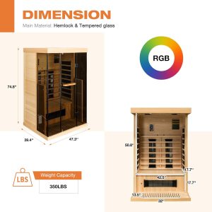 EROMMY Infrared Sauna 2 Person with Chromotherapy Heater for Home or Gym - Image 6