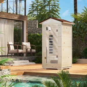 EROMMY Outdoor Sauna 1 Person, Far Infrared Wooden Sauna, Personal Sauna with Bluetooth Speaker and Changeable Chromotherapy Lighting - Image 11