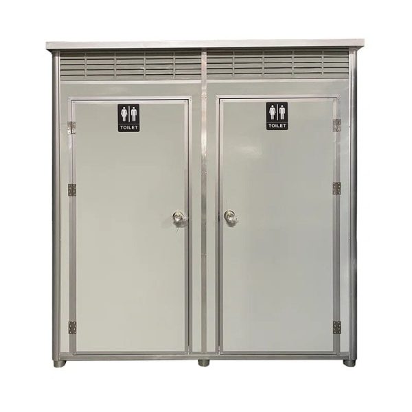6 ft. 6 in W x 3 ft. 5 in. D Metal Portable Shed with Double Stall Flushing Restroom and Sink - Image 3