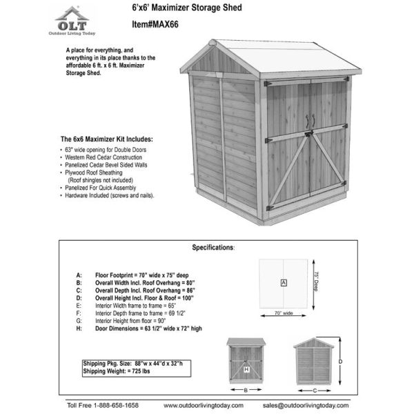 Outdoor Living Today 6 ft. W x 6 ft. D Maximizer Cedar Wood Storage Shed - Image 7