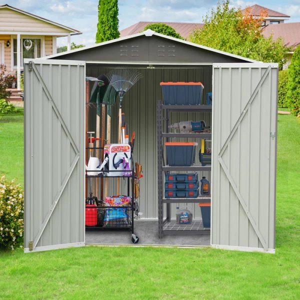 7.7ft W X 5.6ft D X 8.2ft H Outdoor Metal Storage Shed with Lockable Door,Outdoor Storage for Organizing Garden Tools, Lawn Equipment, and Outdoor Gear - Image 7