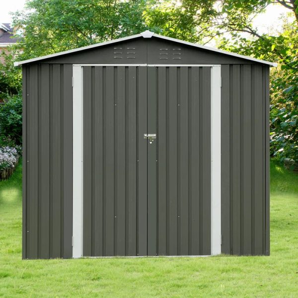 7.7ft W X 5.6ft D X 8.2ft H Outdoor Metal Storage Shed with Lockable Door,Outdoor Storage for Organizing Garden Tools, Lawn Equipment, and Outdoor Gear