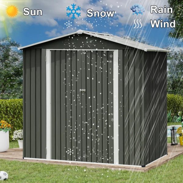 7.7ft W X 5.6ft D X 8.2ft H Outdoor Metal Storage Shed with Lockable Door,Outdoor Storage for Organizing Garden Tools, Lawn Equipment, and Outdoor Gear - Image 3