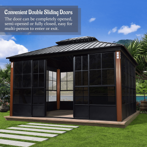 Hardtop Gazebo For Patio Screen House Backyard Sunroom With LED Lights Outdoor Aluminum Solarium Canopy 12′ x 14′ - Image 4