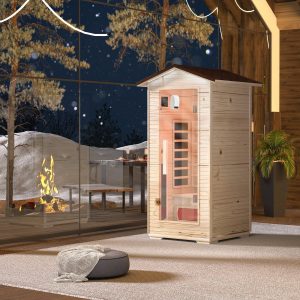 EROMMY Outdoor Sauna 1 Person, Far Infrared Wooden Sauna, Personal Sauna with Bluetooth Speaker and Changeable Chromotherapy Lighting - Image 10