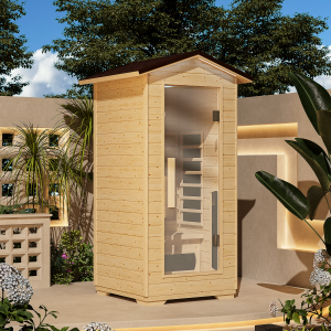 EROMMY Outdoor Sauna 1 Person, Far Infrared Wooden Sauna, Personal Sauna with Bluetooth Speaker and Changeable Chromotherapy Lighting - Image 9