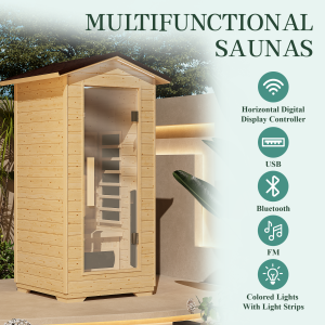 EROMMY Outdoor Sauna 1 Person, Far Infrared Wooden Sauna, Personal Sauna with Bluetooth Speaker and Changeable Chromotherapy Lighting - Image 6