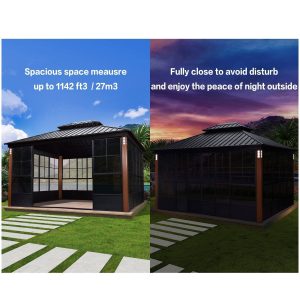 Hardtop Gazebo For Patio Screen House Backyard Sunroom With LED Lights Outdoor Aluminum Solarium Canopy 12′ x 14′ - Image 10