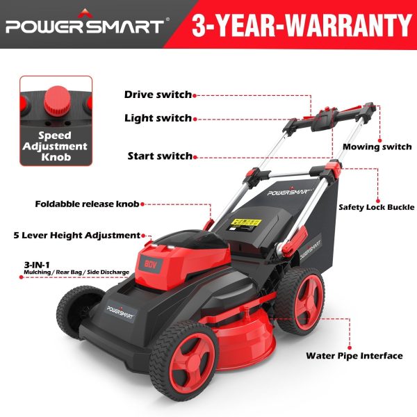 PowerSmart 80V 26-inch Self-Propelled Cordless Lawn Mower with 6.0Ah Battery and Charger - Image 5